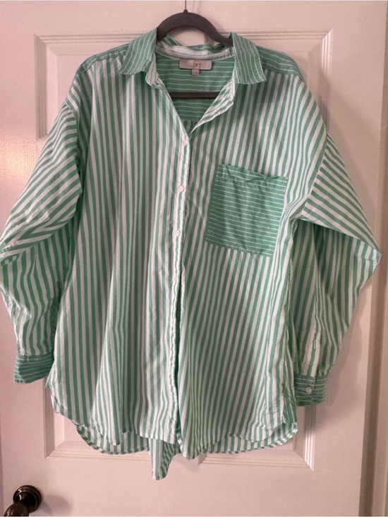 LOFT Tops - LOFT Mint Green and White Striped Button-Down Shirt